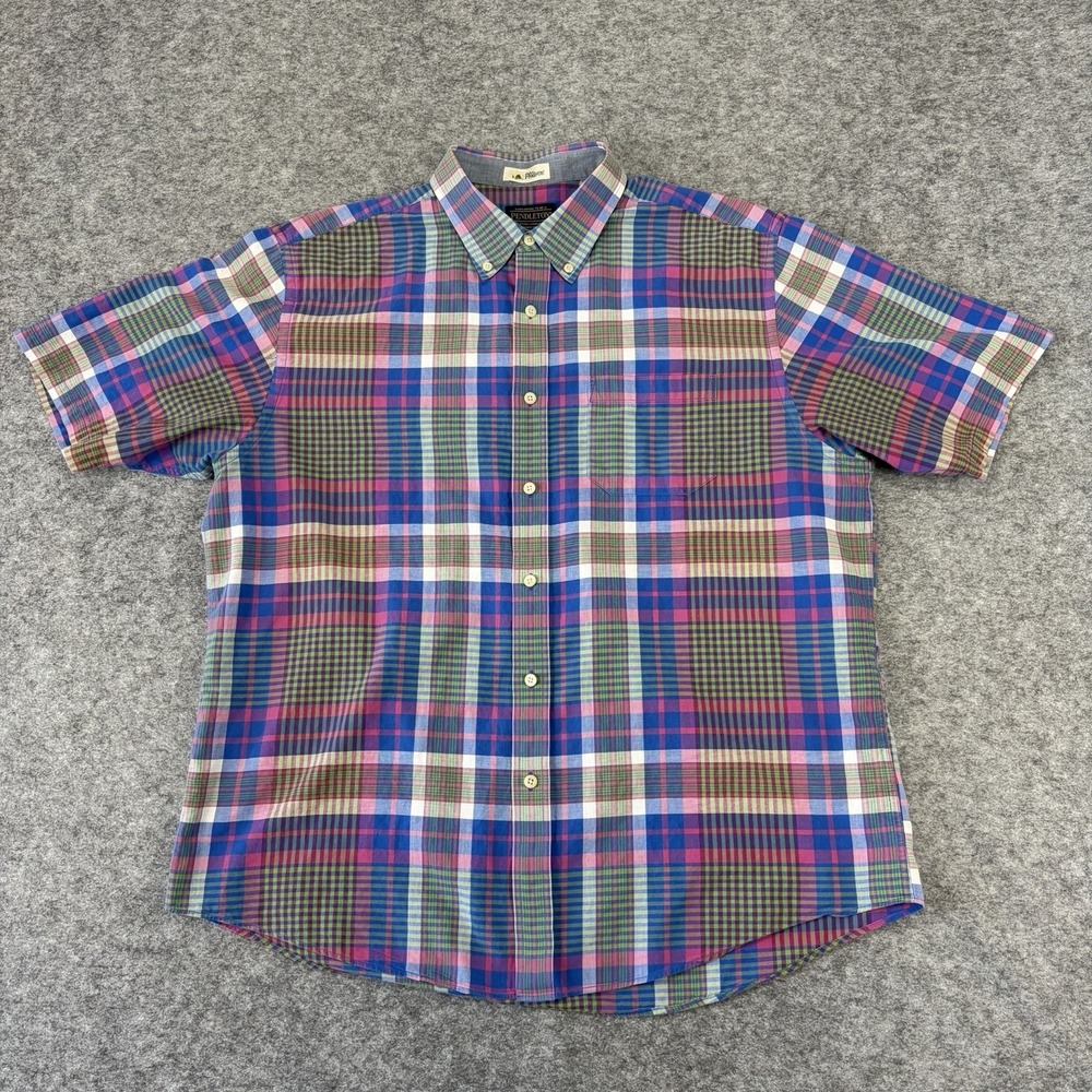 Surf Pendleton Shirt Men's XL Madras Plaid Button-Down Short Sleeve Summer Beach